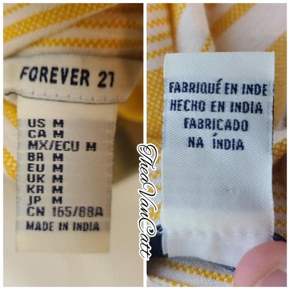 Forever 21 retro yellow stripes short sleeve button down relaxed fit shirt dress - Picture 8 of 8